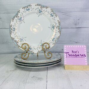 Vintage Seville IMPERIAL W Dalton Blue Rose Gray Scroll Dinner Plate Set 4 Japan